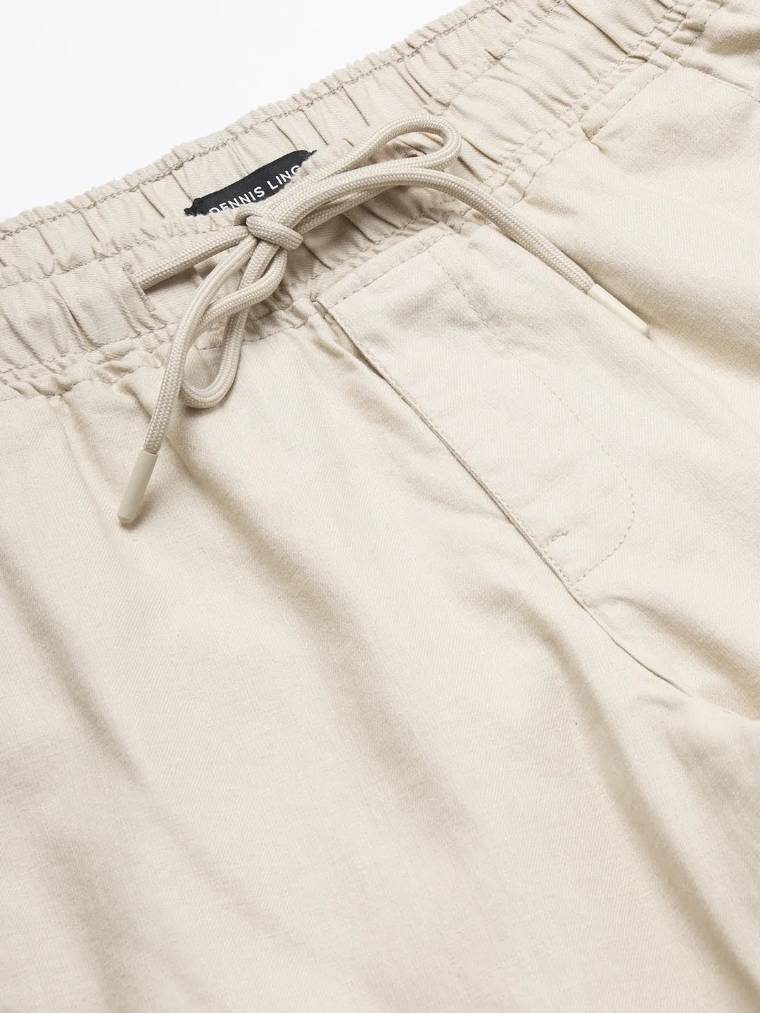 Men's Beige Solid Linen Trouser
