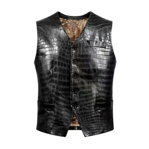 Men's Fashion Casual Single Breasted Textured Leather Vest 91265711K
