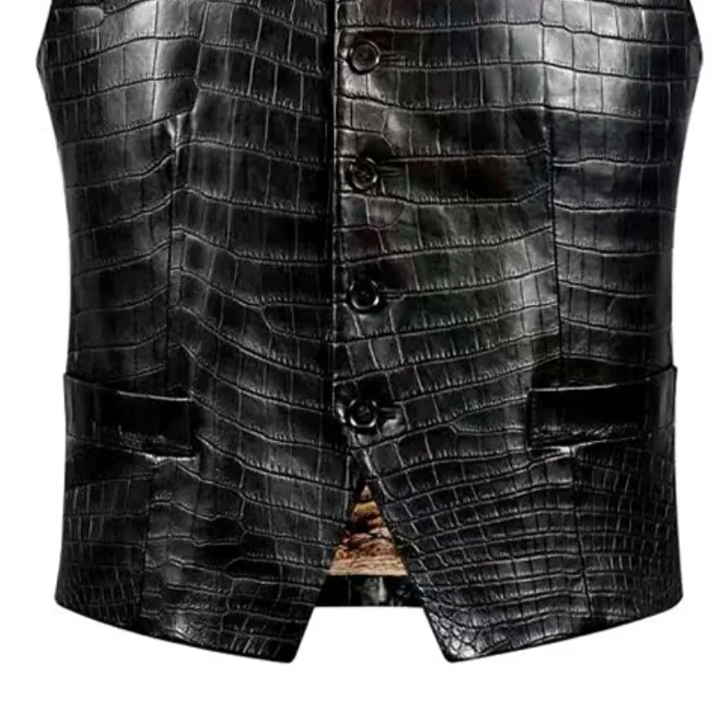 Men's Fashion Casual Single Breasted Textured Leather Vest 91265711K