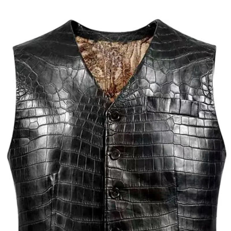 Men's Fashion Casual Single Breasted Textured Leather Vest 91265711K