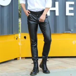 Mens Leather Pants Fall Slim Fit Leather Pants Men's Skinny Pants Tight Elastic Trend Motorcycle Leather Pants Leather Pants