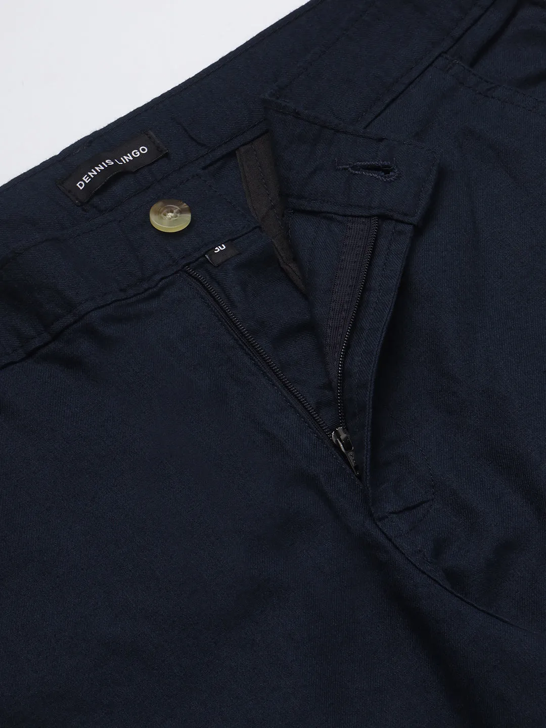 Men's Navy Solid Linen Trouser