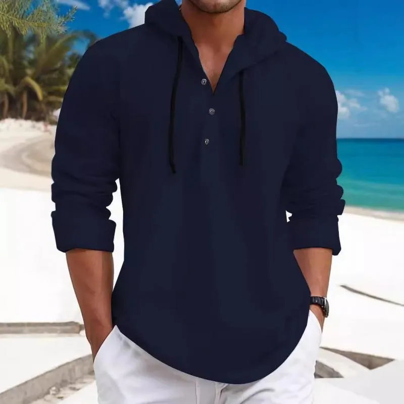 Men's Solid Loose Hooded Long Sleeve Casual Shirt 71828486Z