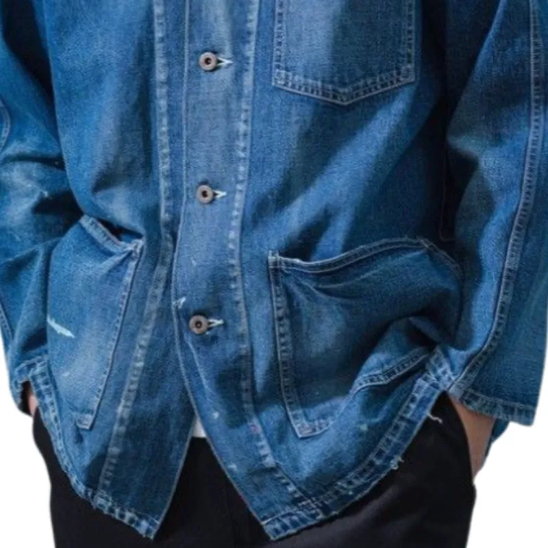 Men's Stylish Casual Lapel Multi-pocket Denim Jacket 77335227F
