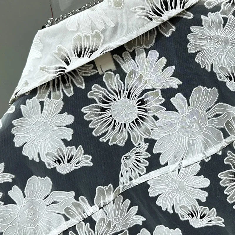 Men's Stylish White Sunflower See-Through Jacket