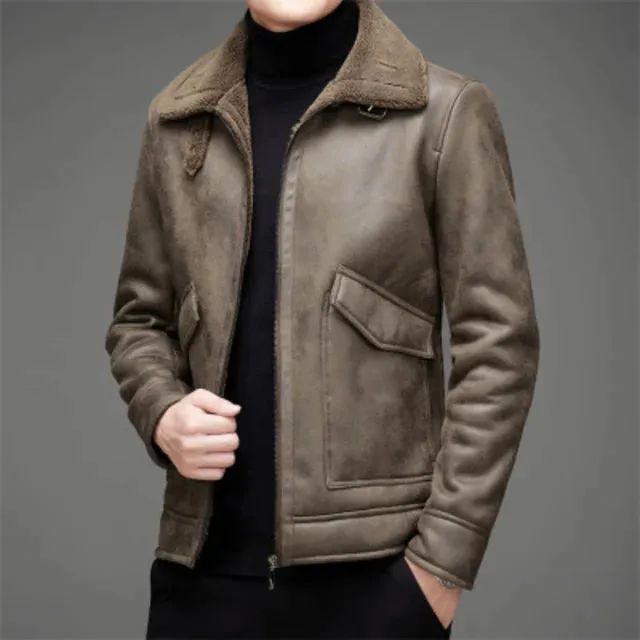 Men's Warm Vegan Leather Jacket with Fleece Fur | Ideal for Autumn/Winter