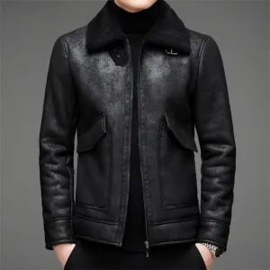 Men's Warm Vegan Leather Jacket with Fleece Fur | Ideal for Autumn/Winter