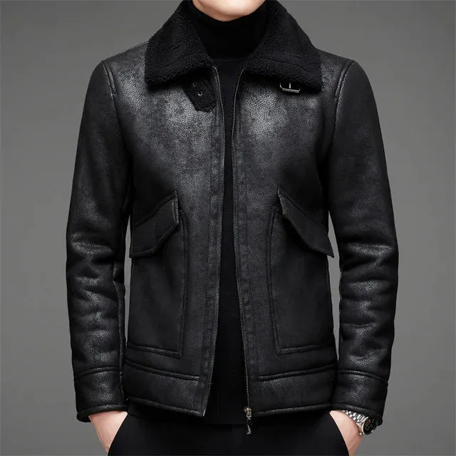 Men's Warm Vegan Leather Jacket with Fleece Fur | Ideal for Autumn/Winter