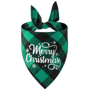 Merry Christmas Green Plaid Bandana