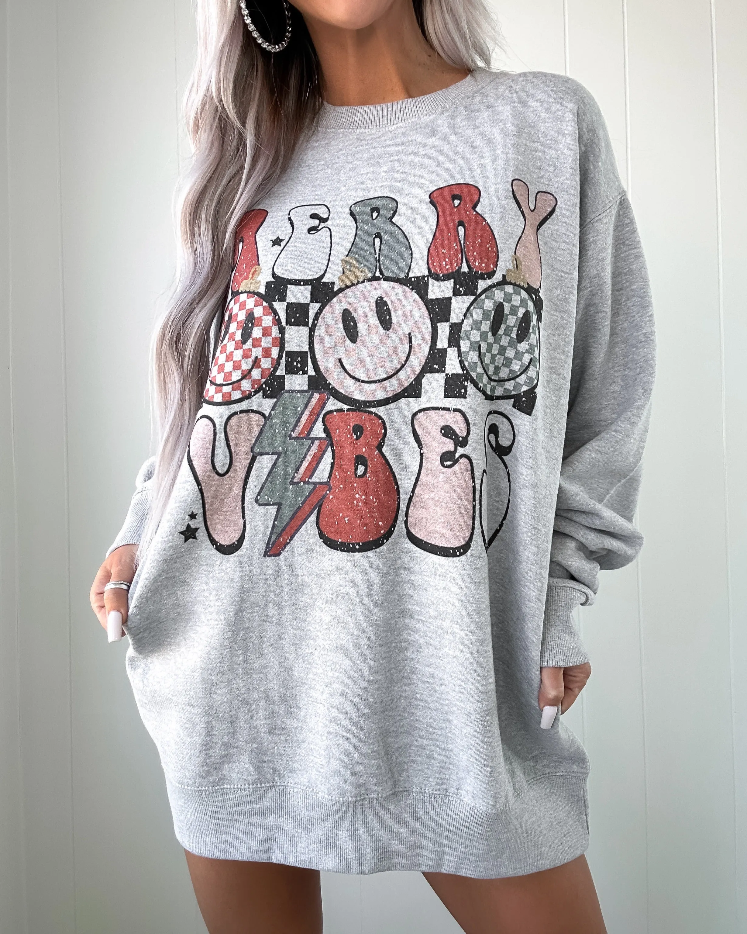 Merry Vibes Graphic Sweatshirt - Heather Grey