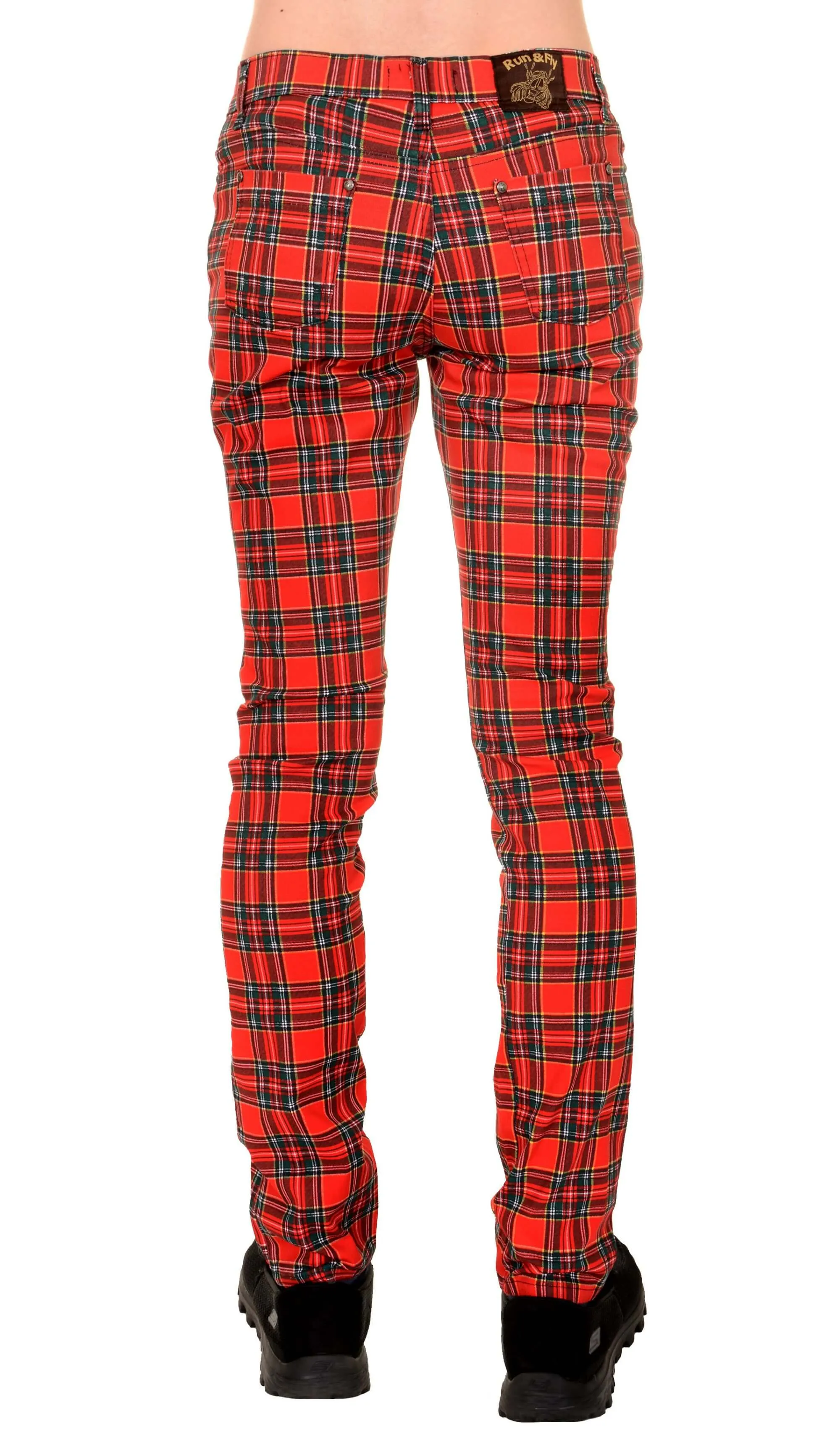 Mid Rise Red Tartan Stretch Skinny Jeans