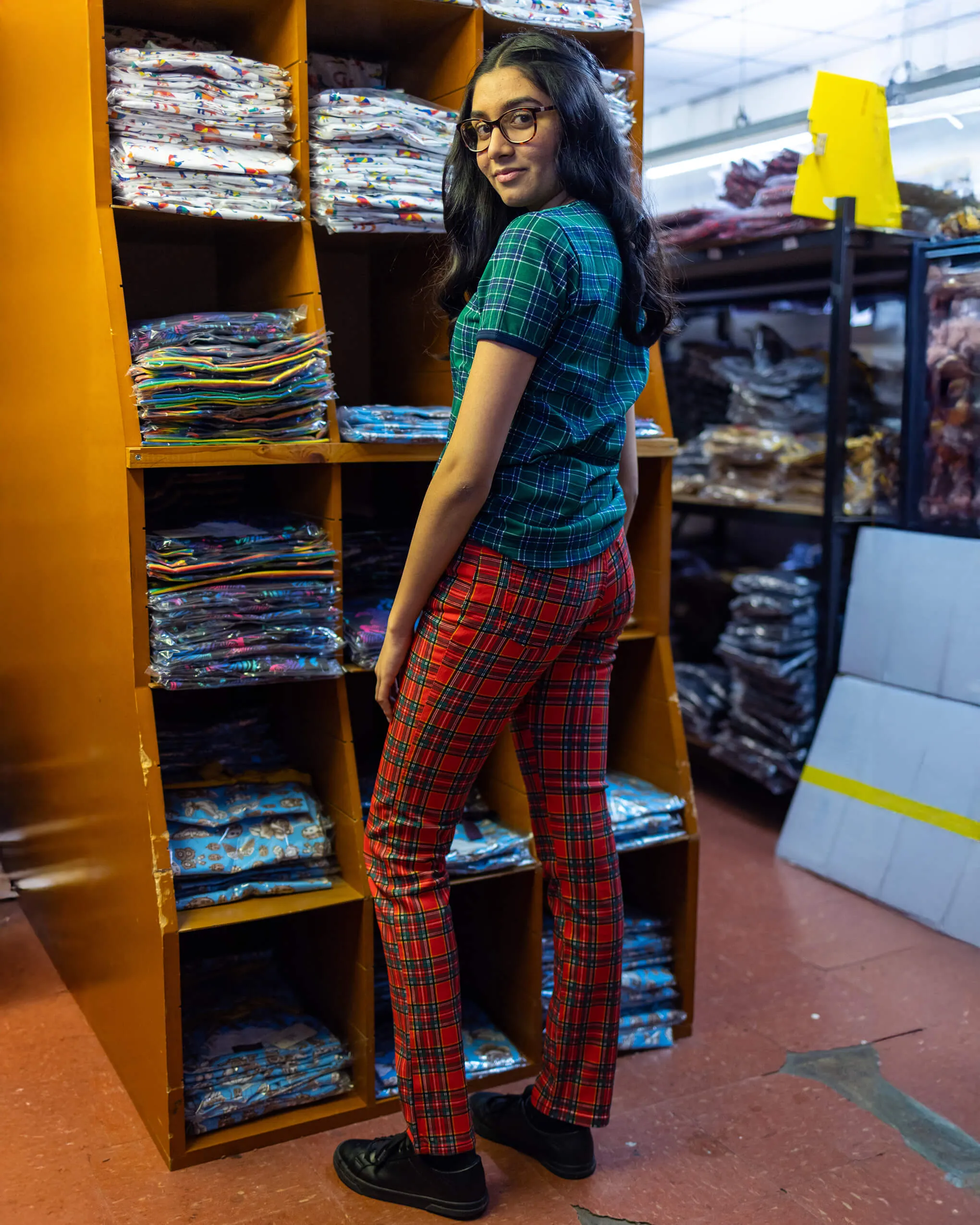 Mid Rise Red Tartan Stretch Skinny Jeans