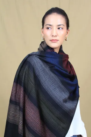 Mimosa Black Multi Colour Strips Cashmere stole