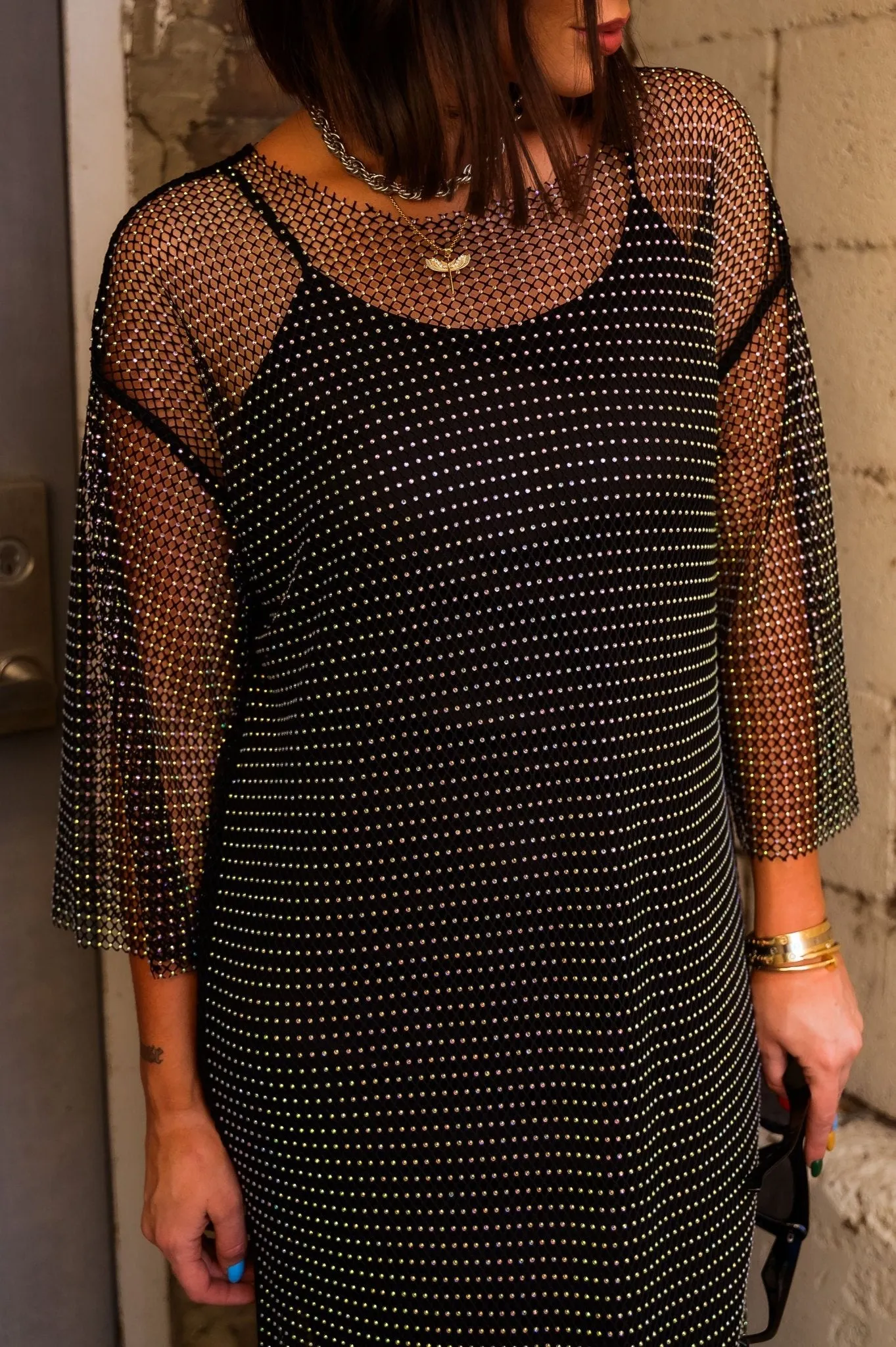 Mirrorball Mesh Dress   Slip