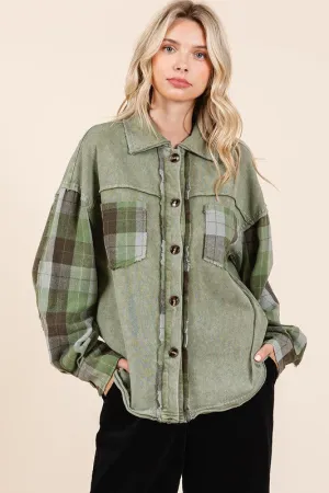 Mittoshop Green Plaid Patchwork Button Down Shacket