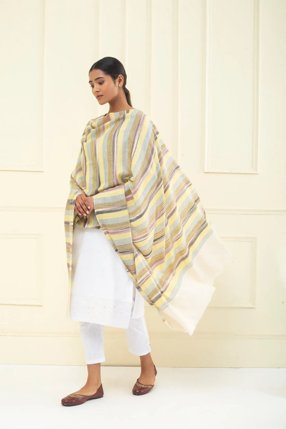 Morning Glory Stripes Ikat Cashmere Shawl