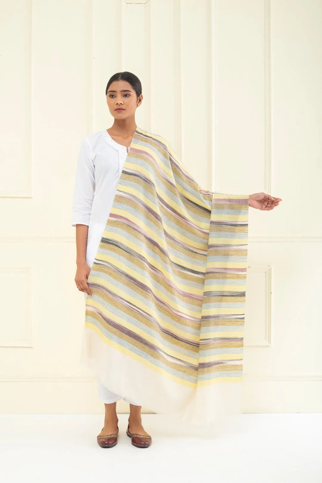 Morning Glory Stripes Ikat Cashmere Shawl
