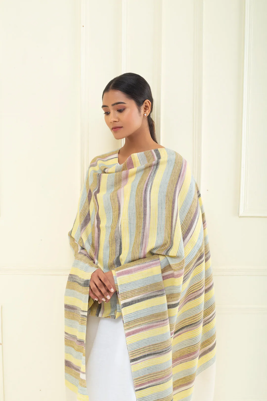Morning Glory Stripes Ikat Cashmere Shawl