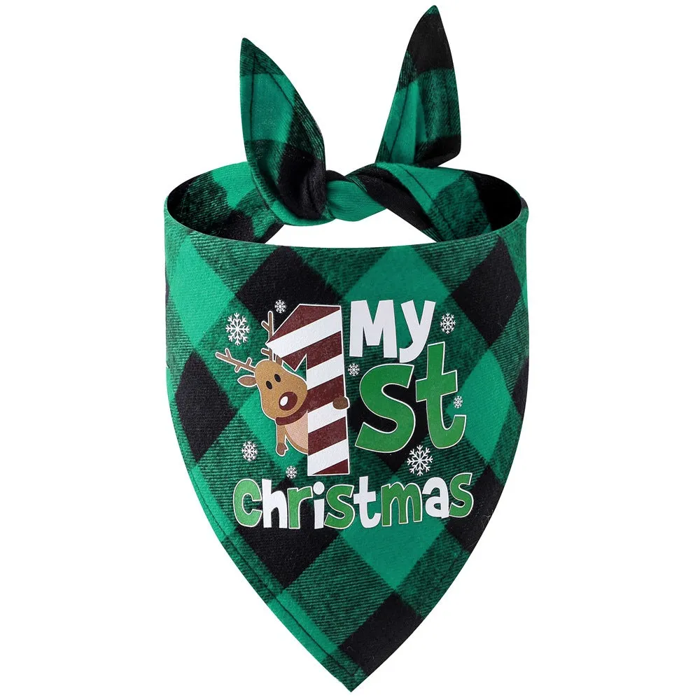 My 1st Christmas Green Plaid Bandana