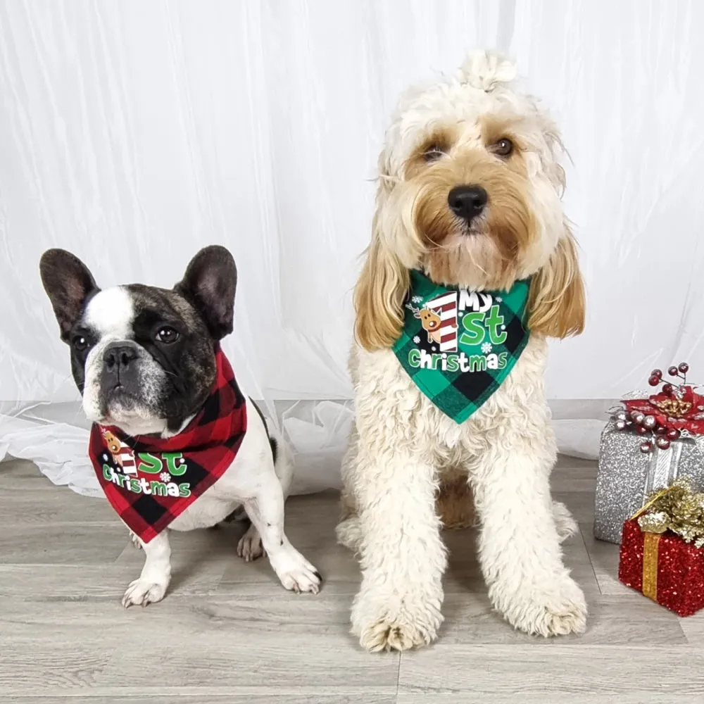 My 1st Christmas Green Plaid Bandana