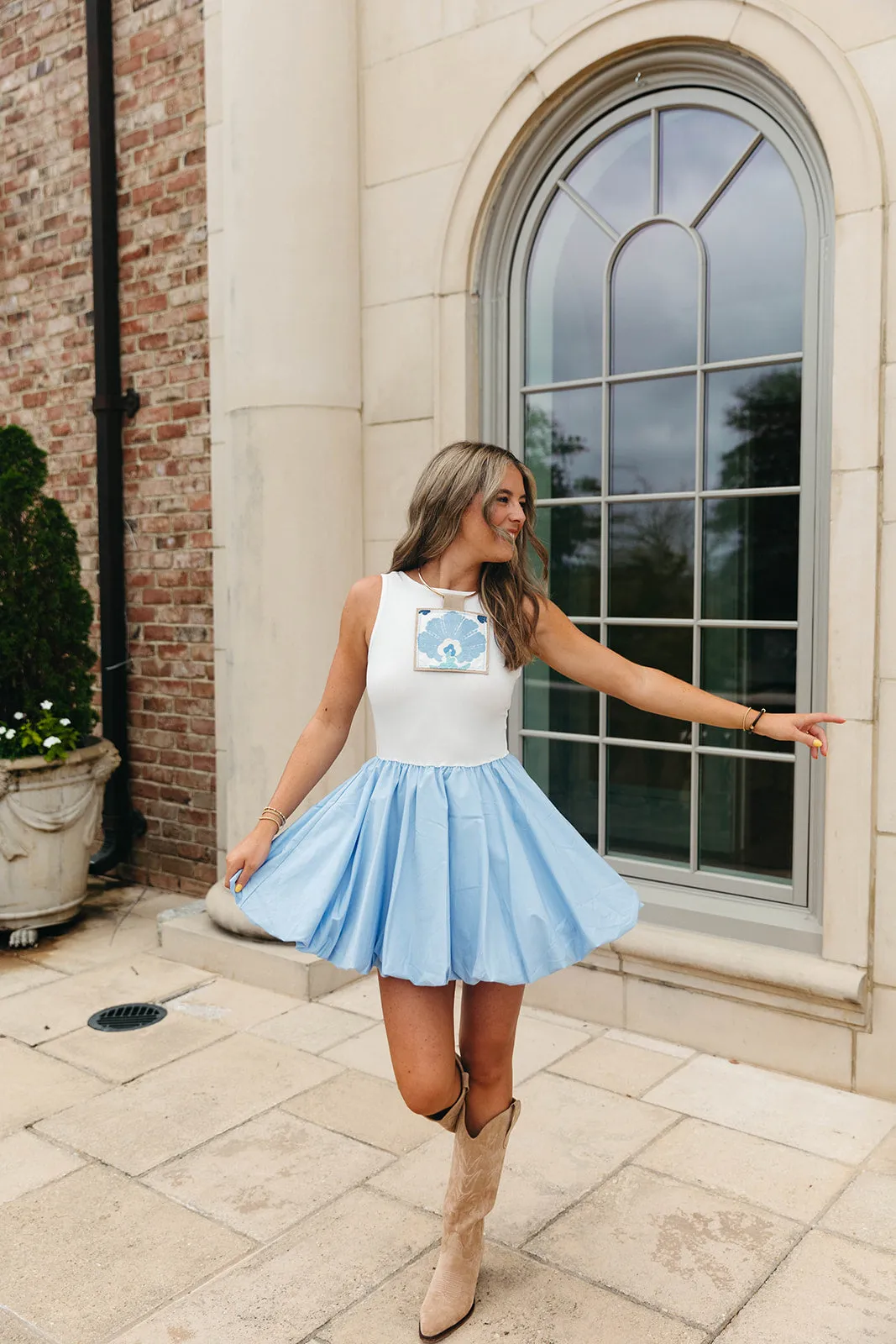 Nadia Mini Dress - White/Blue