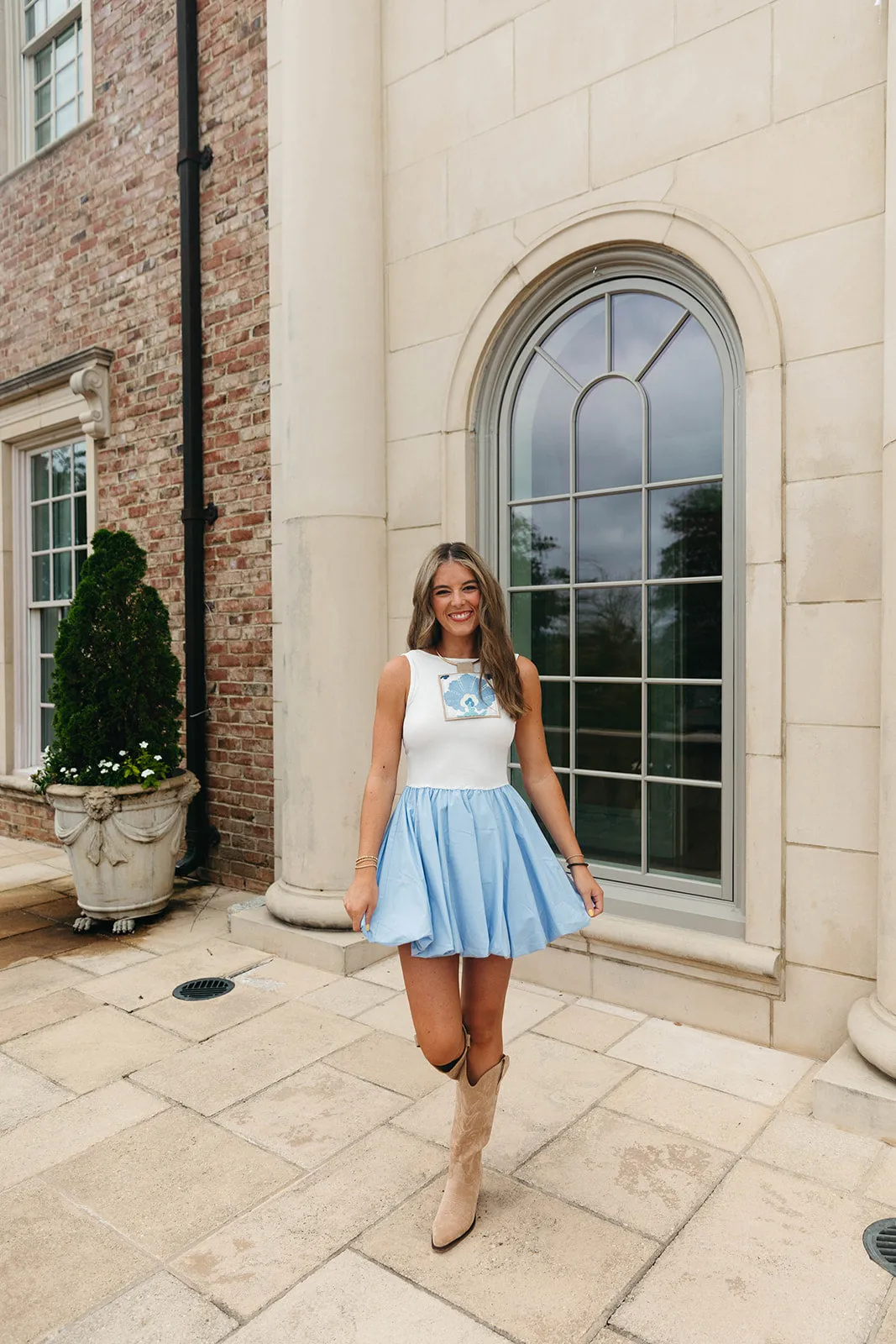 Nadia Mini Dress - White/Blue