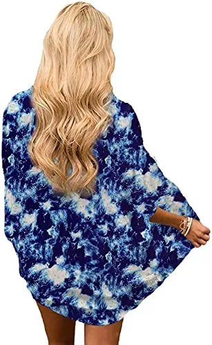 Naivikid Women's Summer Floral Print Kimonos Loose Half Sleeve Chiffon Cardigan Blouses Casual Cover Up White Red Flowers L