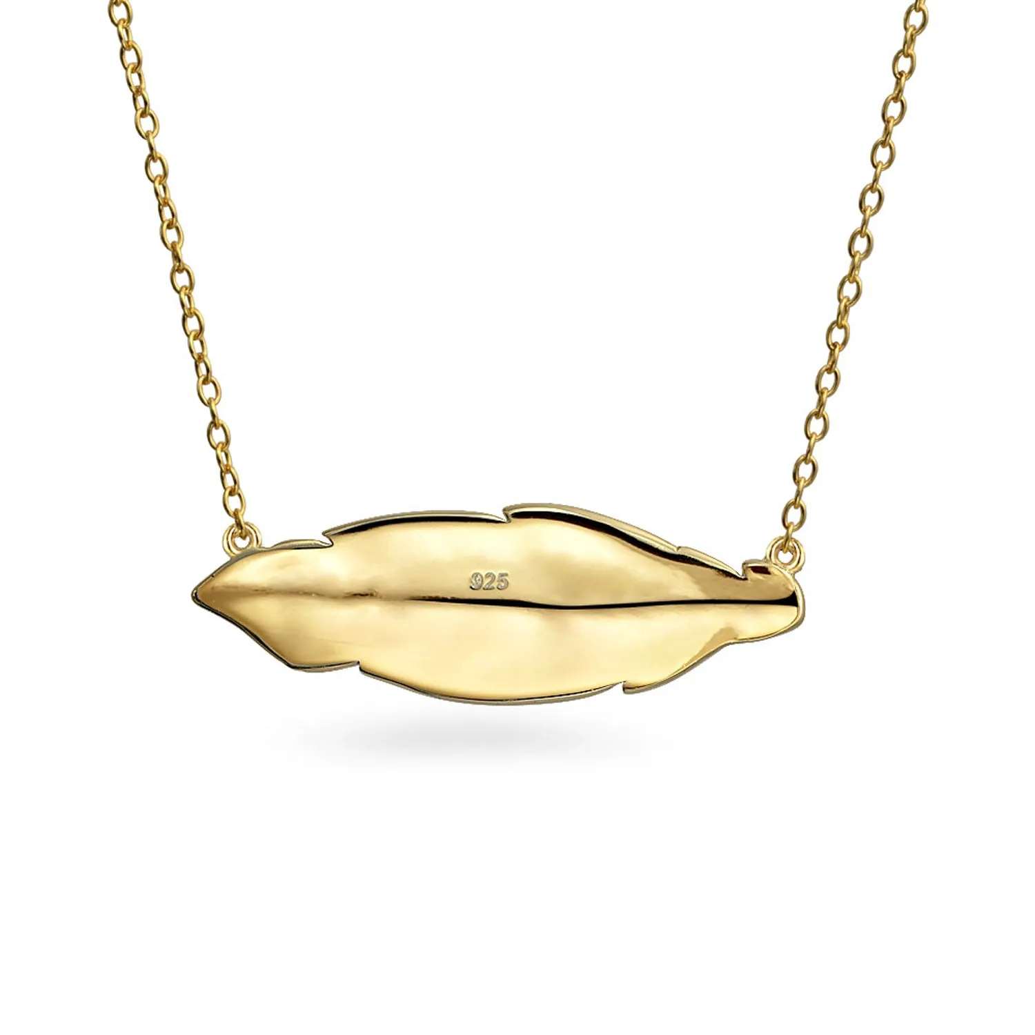 Native American Style Feather Leaf Pendant Necklace in 14K Gold Plated Silver