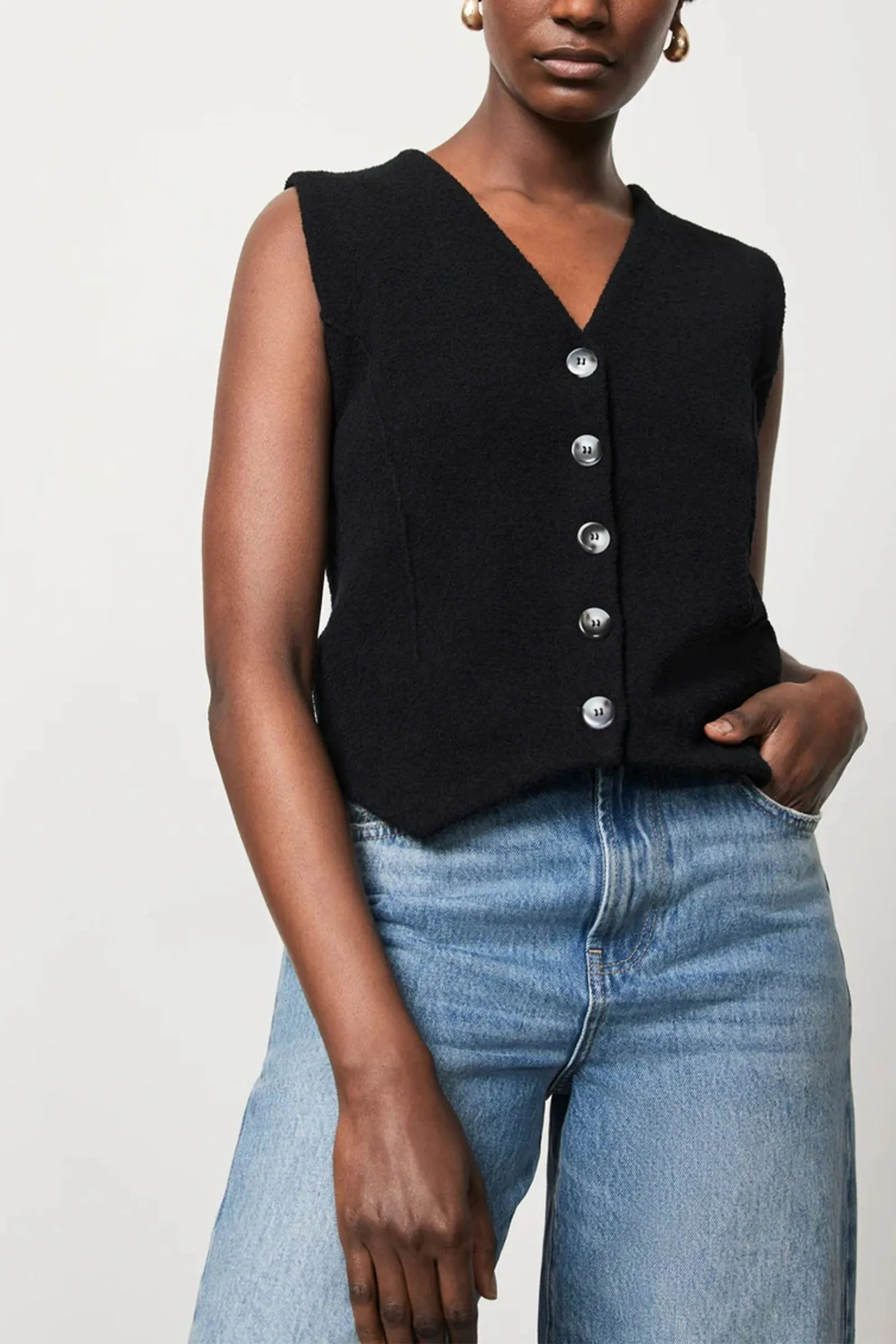 Navy Textured Knit Waistcoat