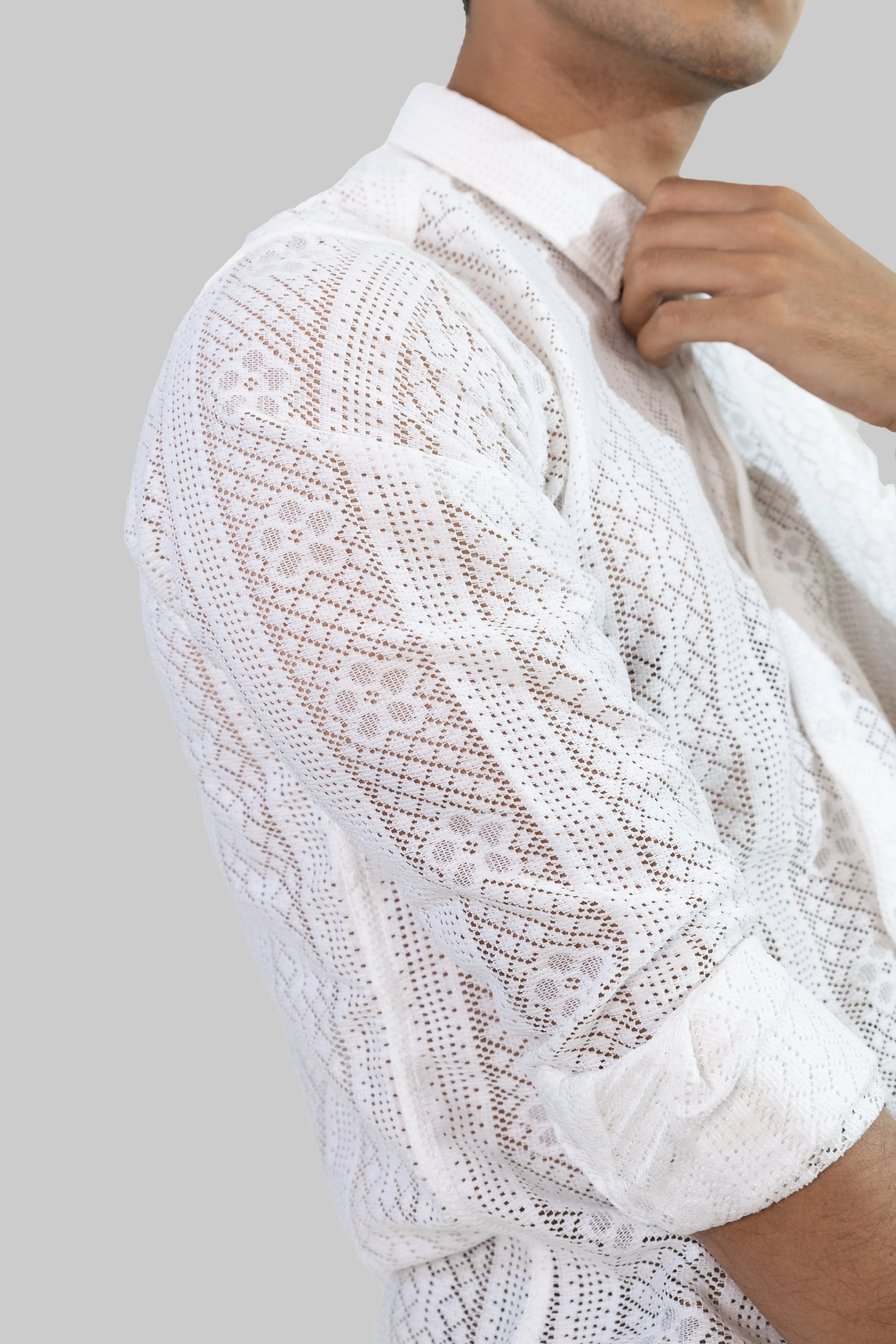 Net Weave Knitted Shirt - White
