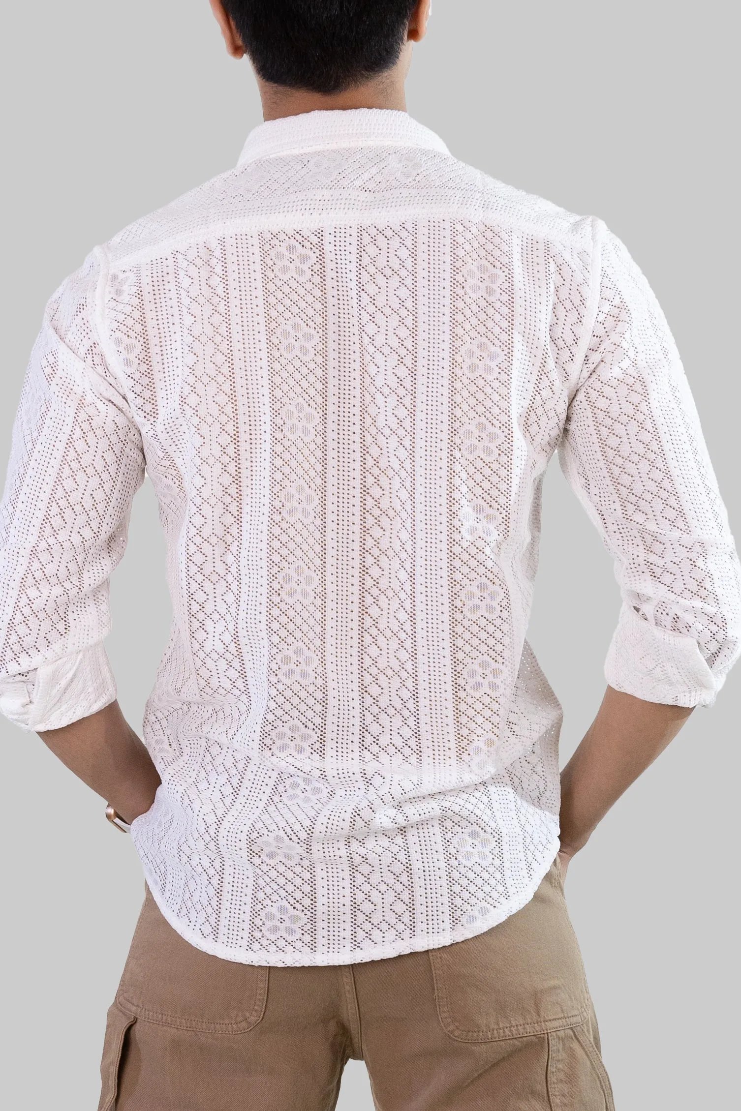 Net Weave Knitted Shirt - White