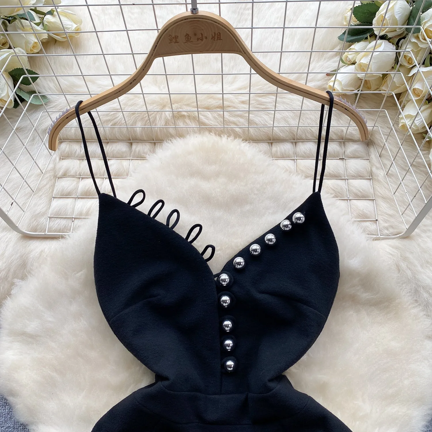 Niche Beaded Black Slip Dress