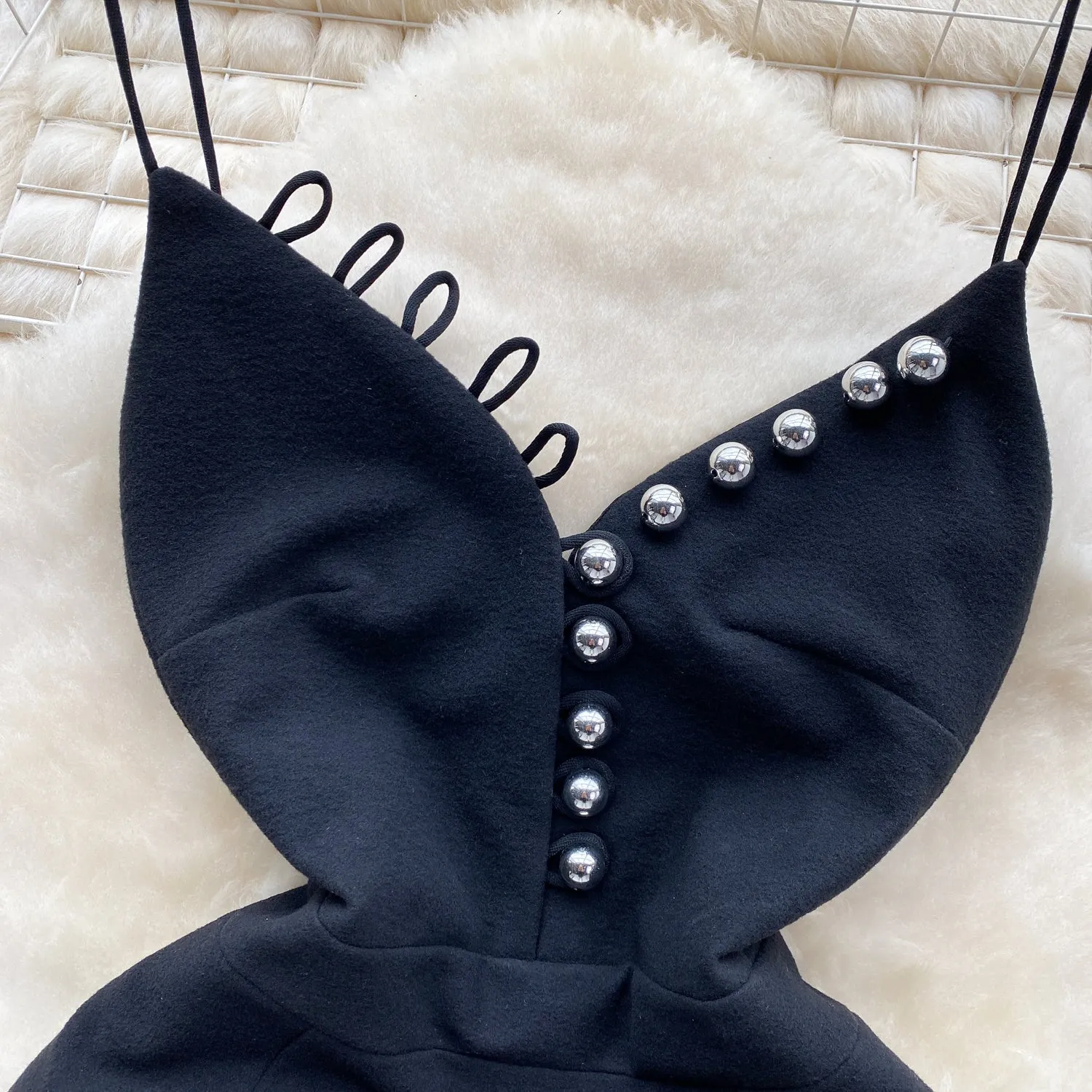 Niche Beaded Black Slip Dress