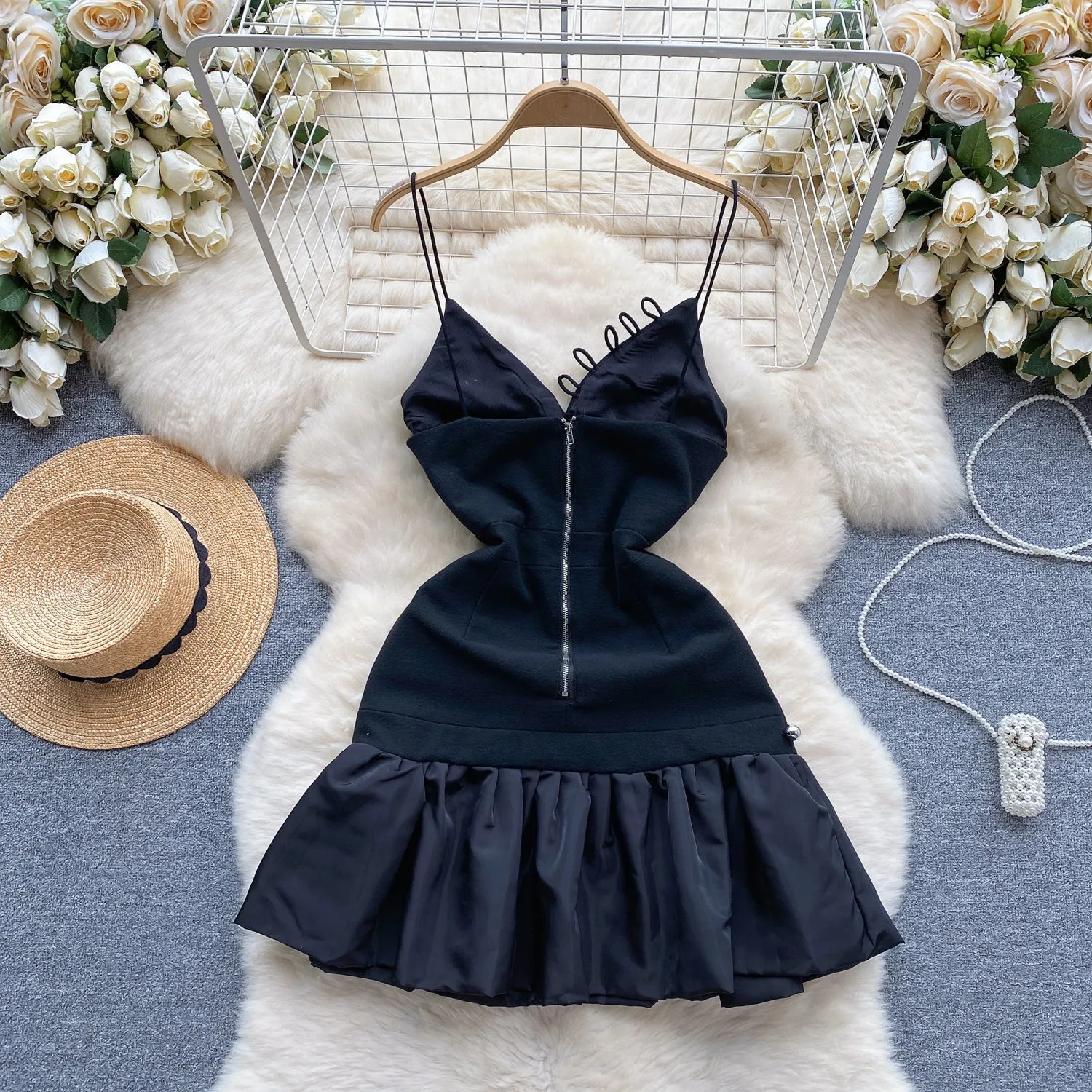 Niche Beaded Black Slip Dress