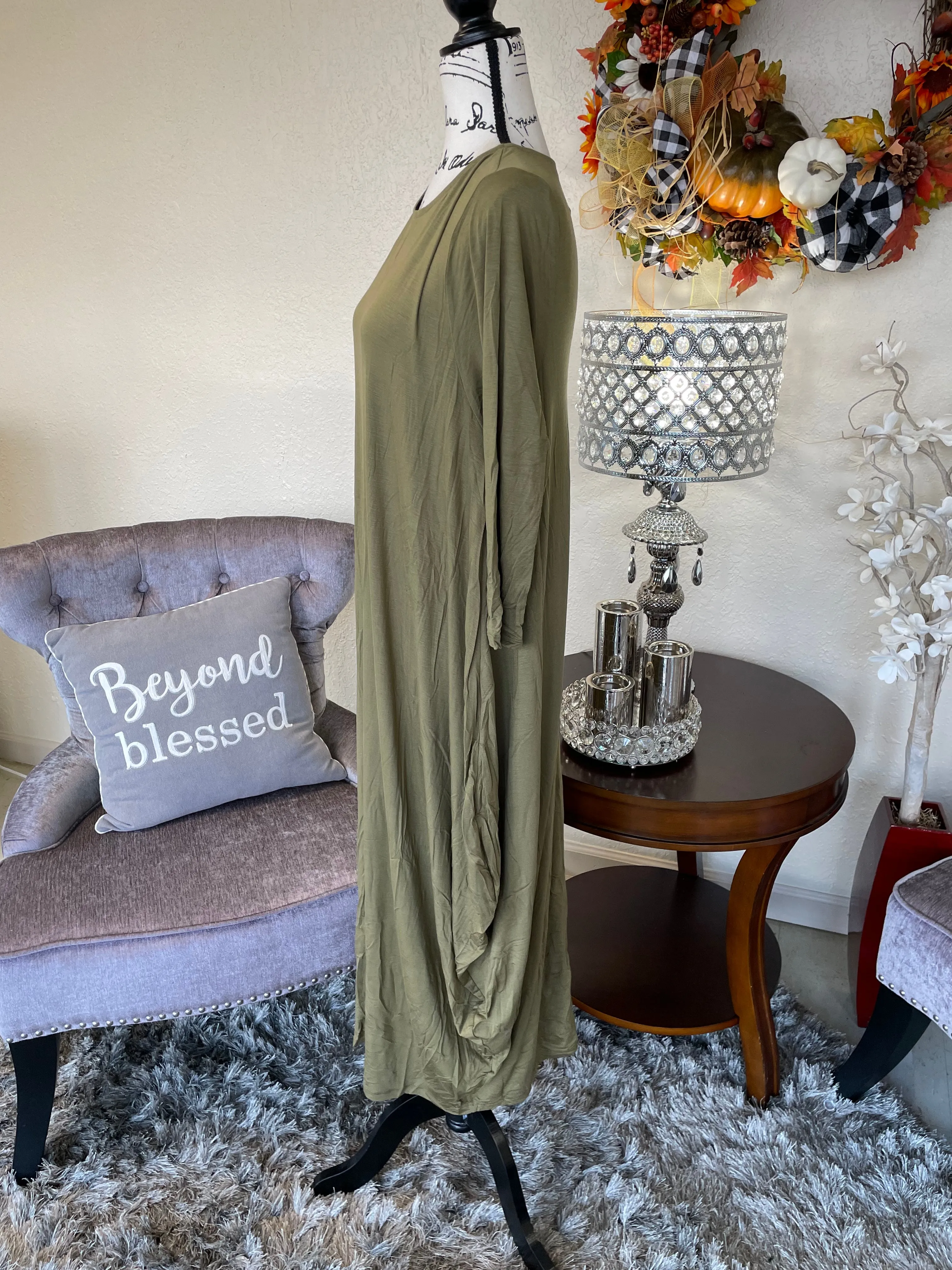 Olive Bubble Midi Layering Dress