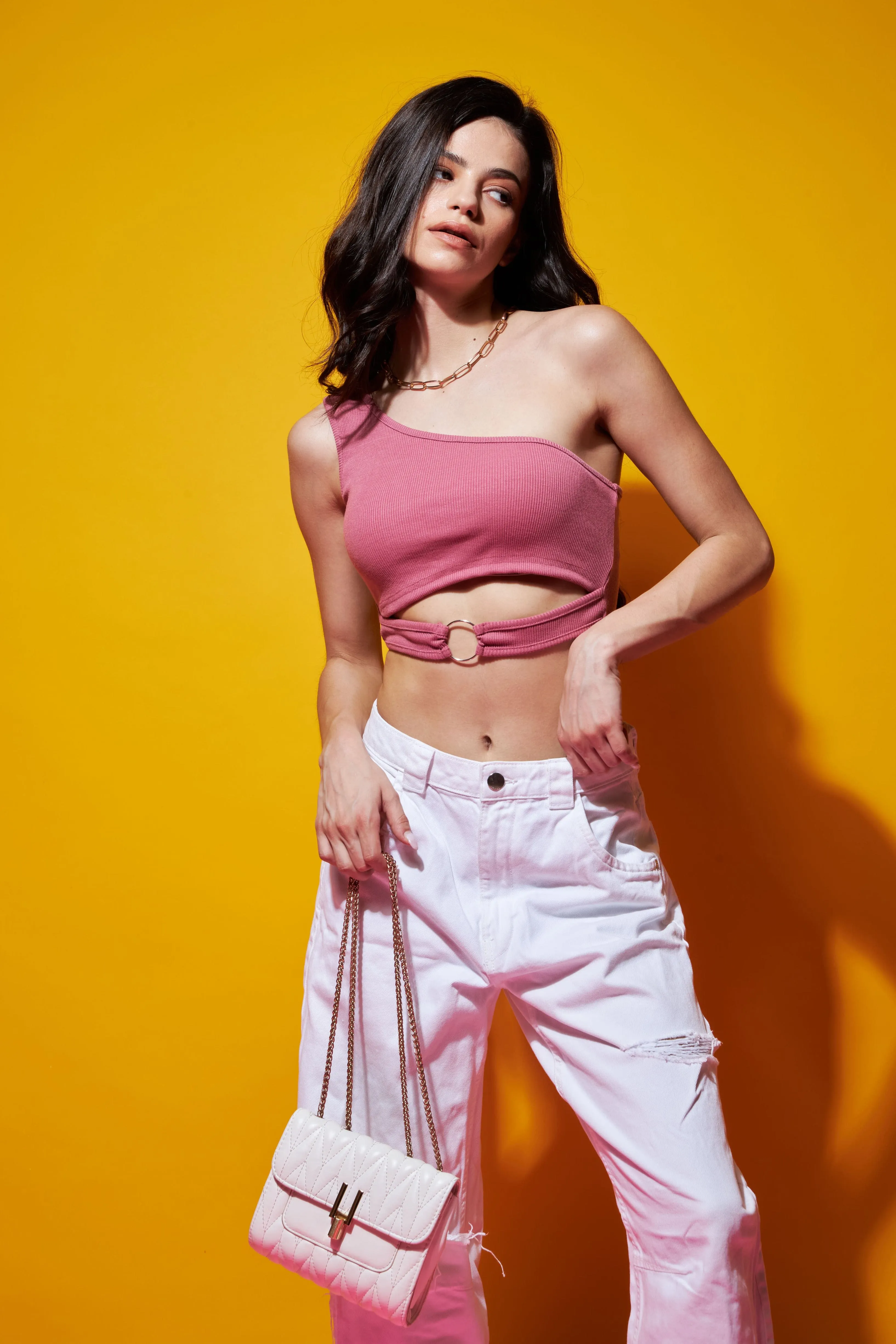 One shoulder ring Crop top