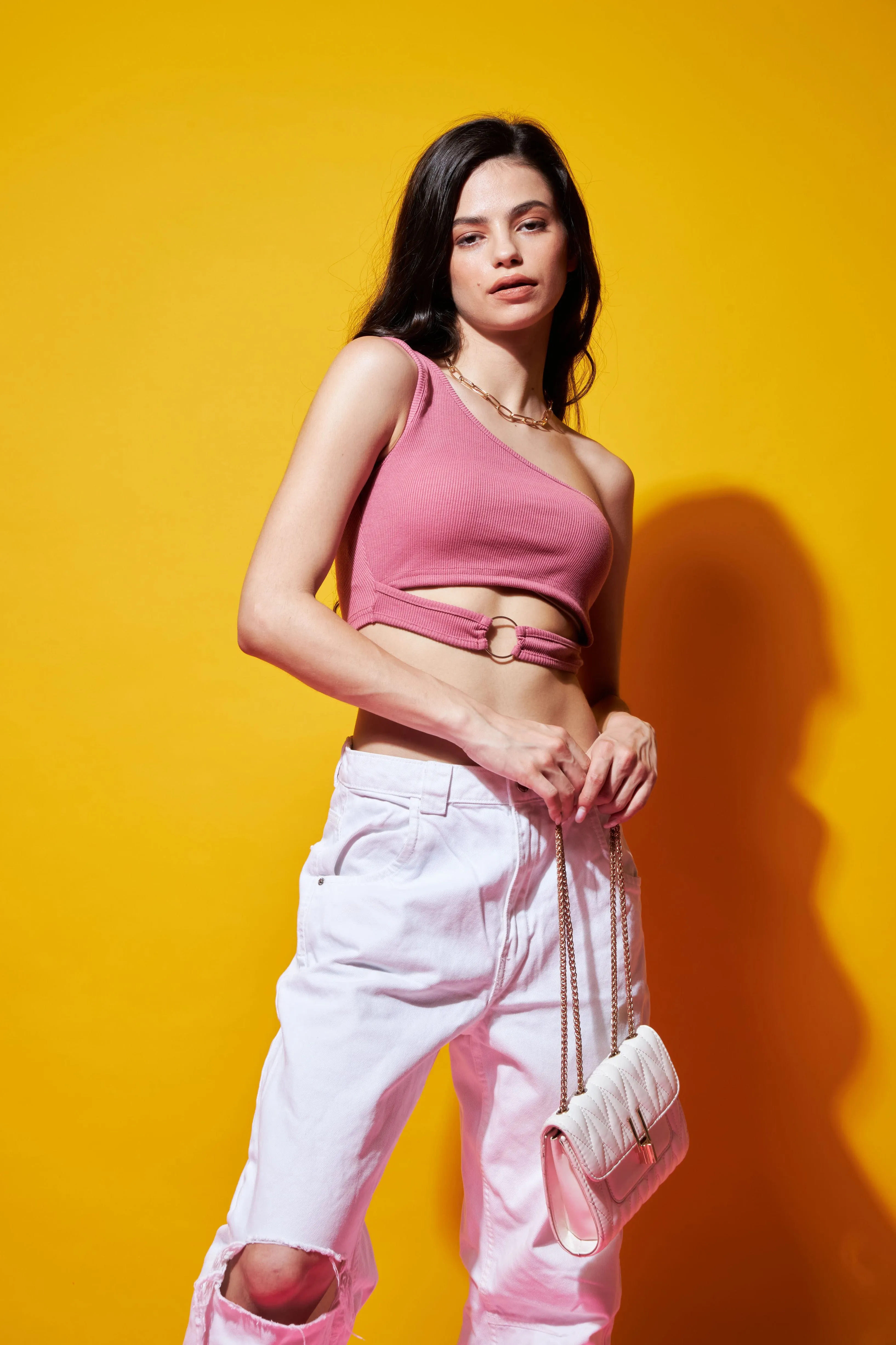 One shoulder ring Crop top