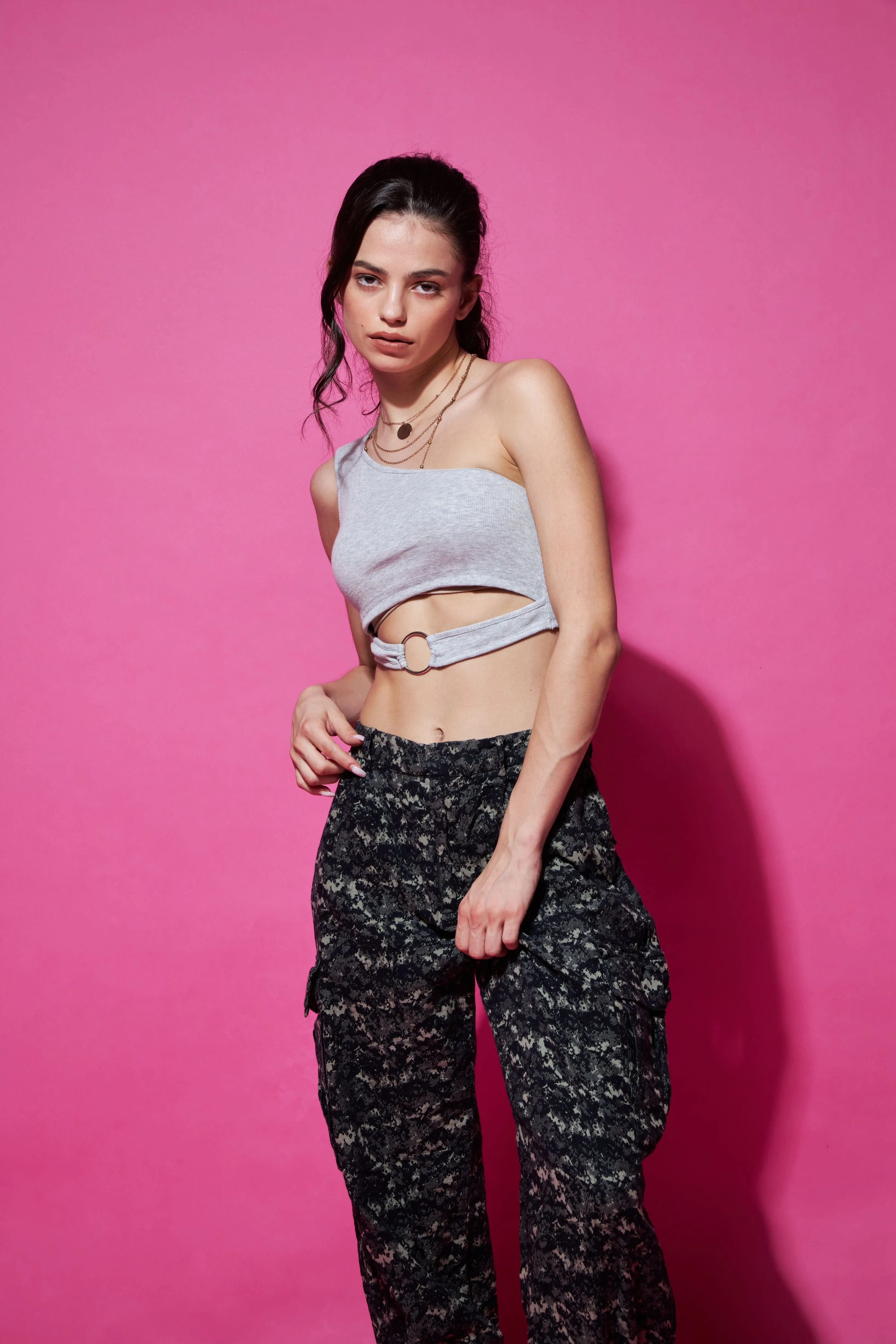 One shoulder ring Crop top