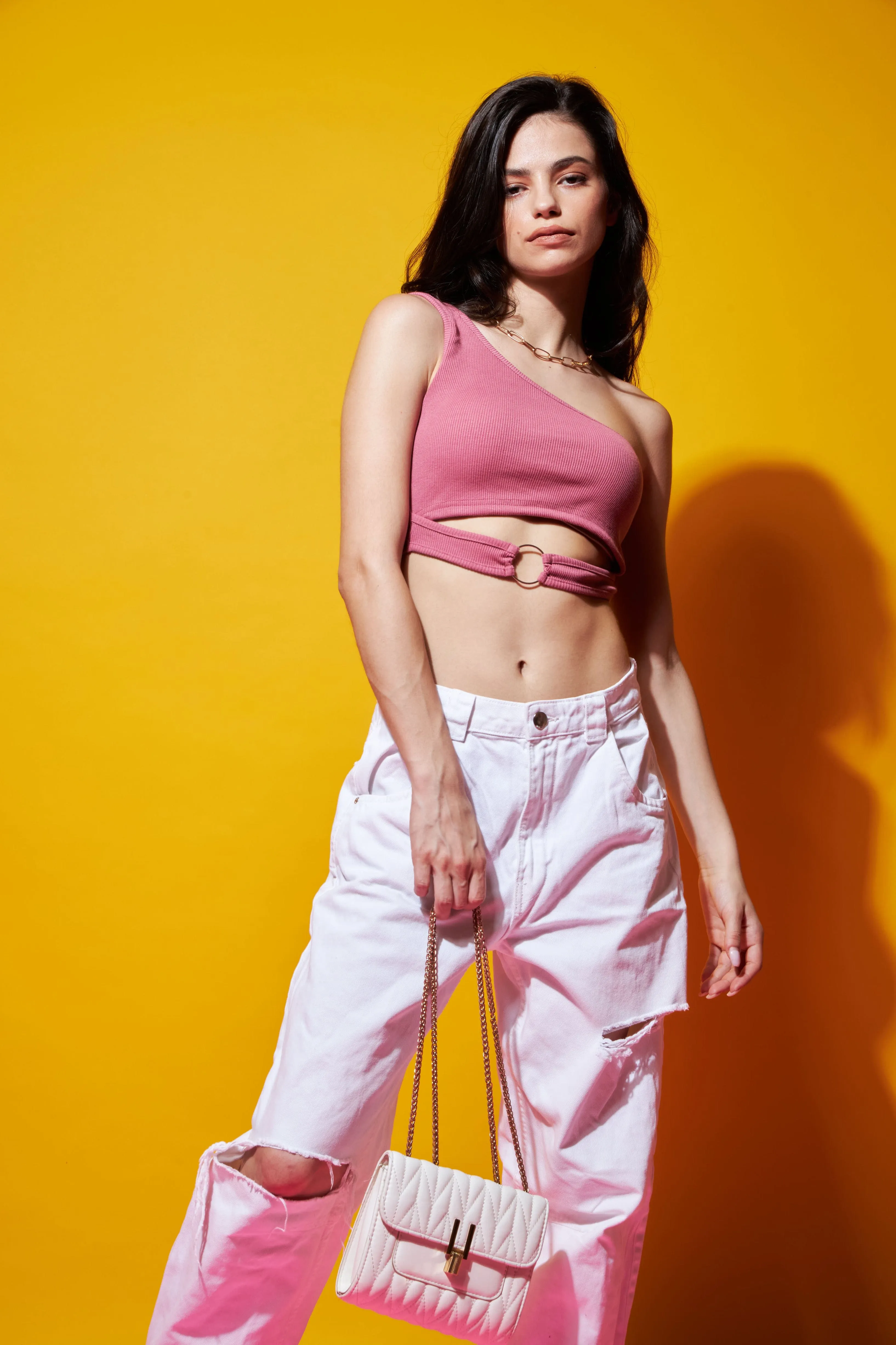 One shoulder ring Crop top