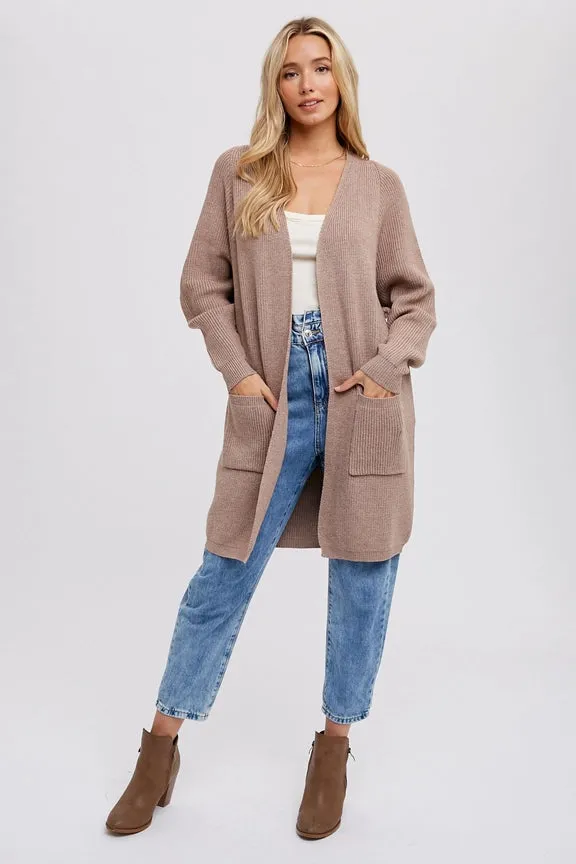 Open Front Batwing Sleeve Cardigan Latte