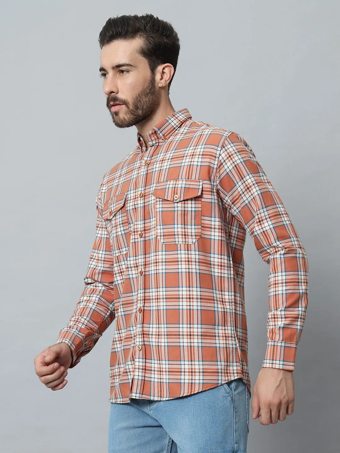 ORANGE-WHITE CHECK TWILL SHIRT