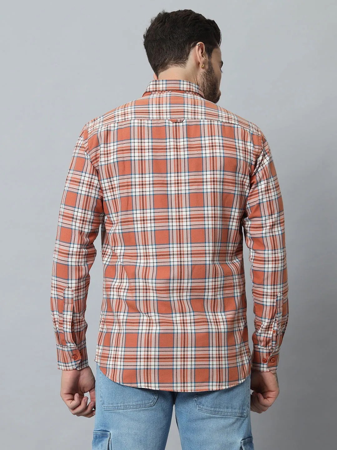 ORANGE-WHITE CHECK TWILL SHIRT