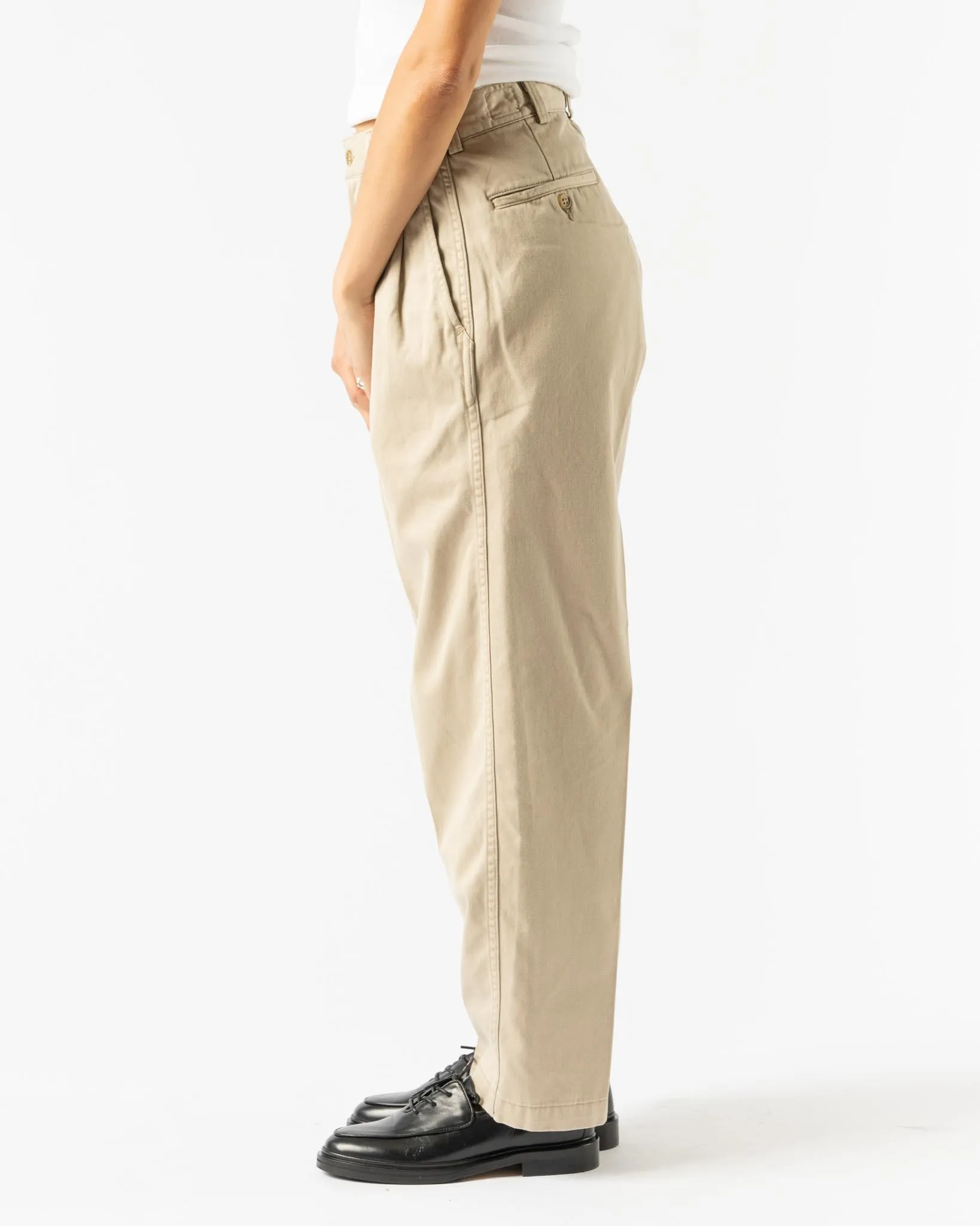 orSlow Two Tuck Wide Trousers in Khaki