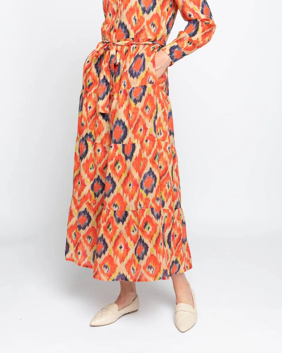 Painterly Diamond Tie-Waist Button-up Shirtdress