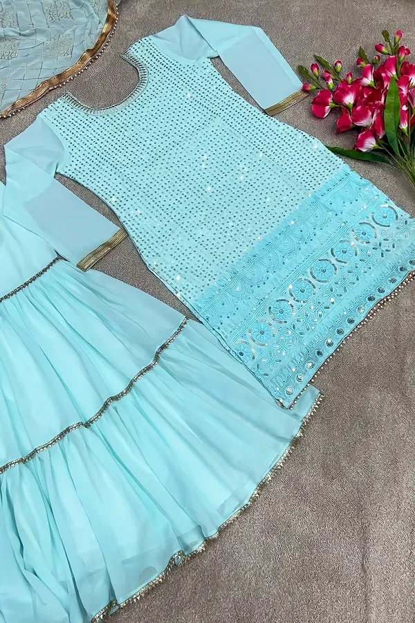 Party Wear Sharara Suit With Short Kurti For Wedding