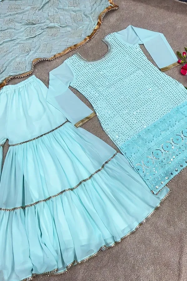 Party Wear Sharara Suit With Short Kurti For Wedding