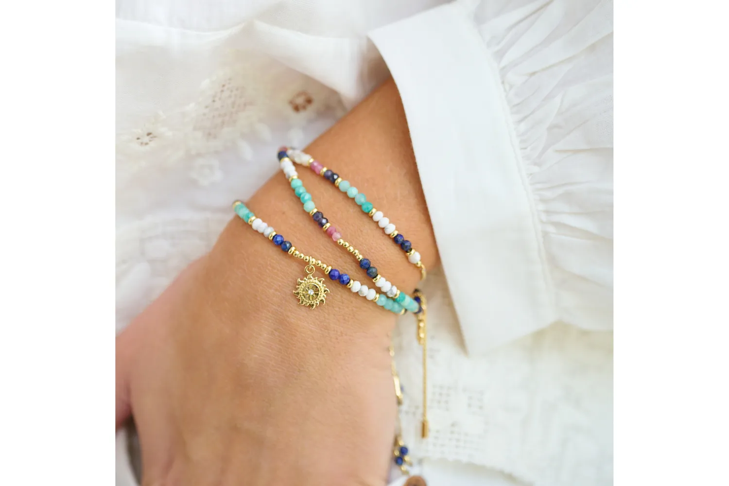Pastel 2 Layer Gemstone Bracelet Stack