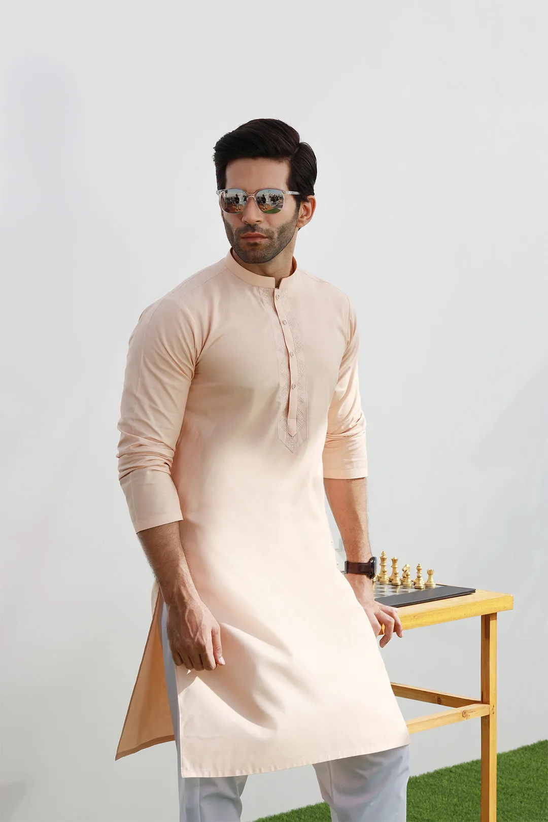 Peach Embroidered Kurta - P22 - MK0002R