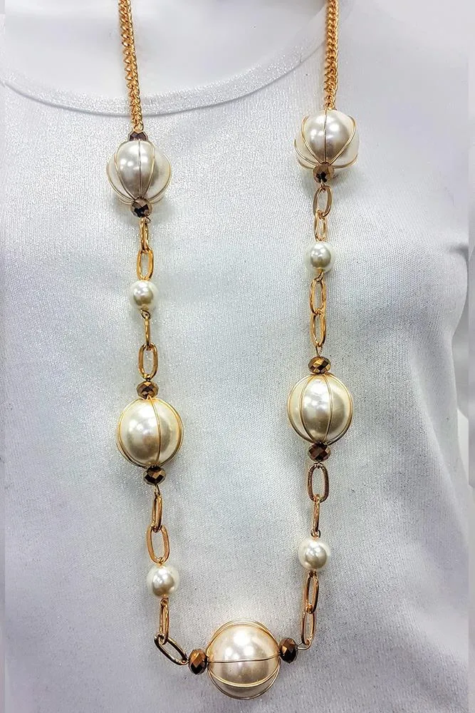 Pearl Chain Ring Cover Necklace