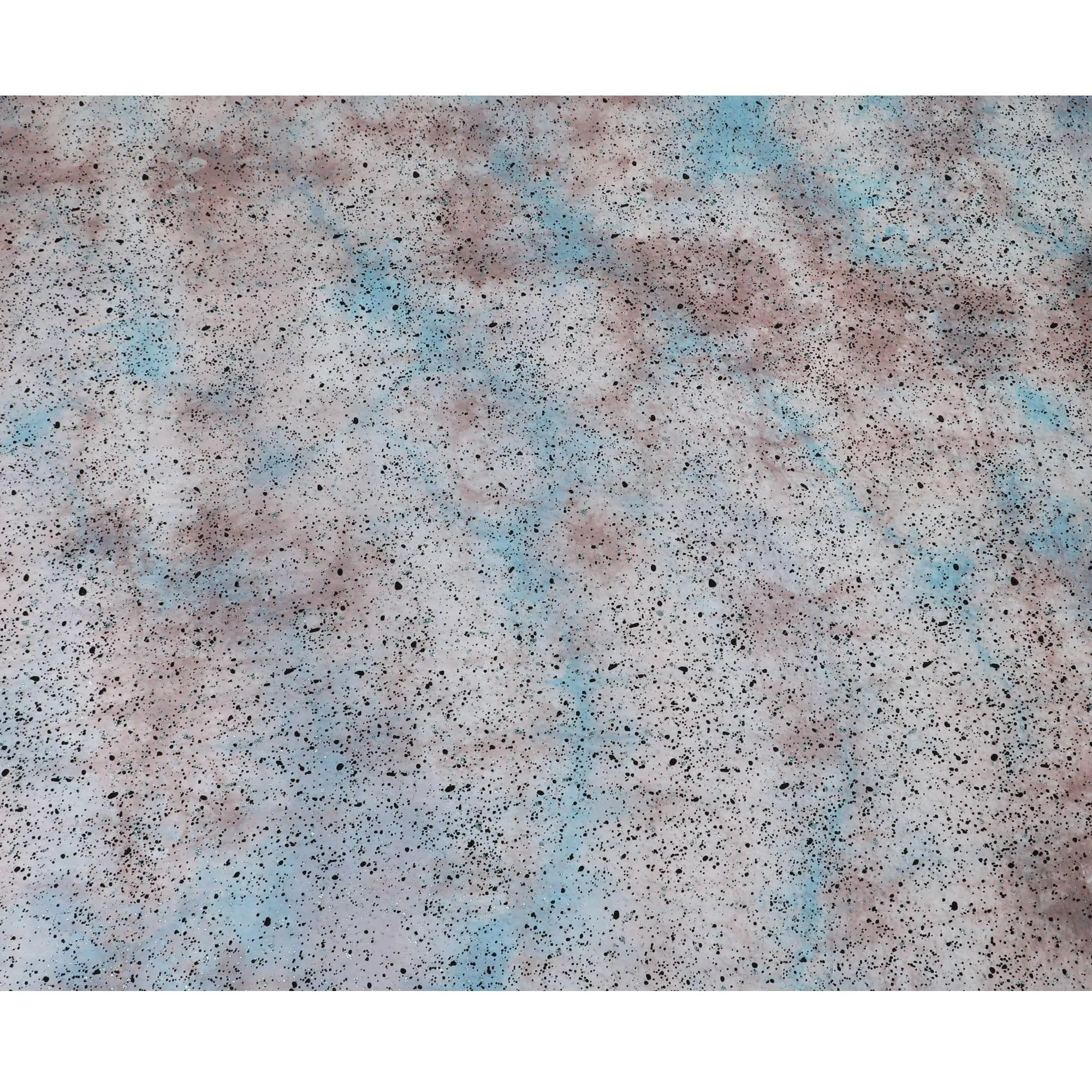 Pearl grey Premium pure French (Fransawi) silk chiffon fabric with pale brown, baby blue tie & die print having black flock and baby blue glitter in abstract design-D14070
